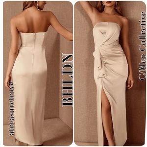 BHLDN x C/Meo Collective Madine Med / Champagne Satin Silky Strapless Dress